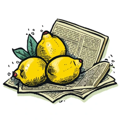 a lemon, reading, a newspaper clipart style