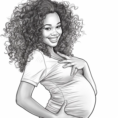 coloring page . Beautiful black woman .pregnant baby bump showing , beautiful, clipart, school background, detailed, happy, glamorous