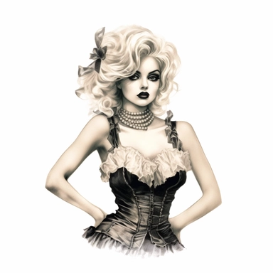 beautiful stunning pretty vintage burlesque girl, elegant corsets and jewles, paint art style, clipart, white background, superrealistic, one of a kind