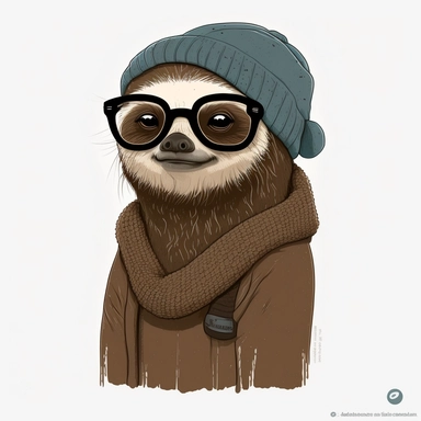 clipart of a sassy, printable sloth wearing a beanie and glasses