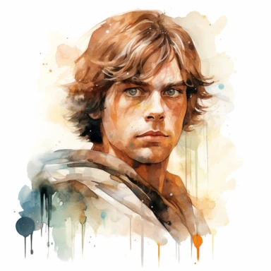 A whimsical, classy, creative profile drawing of a young Luke Skywalker of Star Wars, Watercolor Clipart,comic, strybk, full Illustration, 4k, sharp focus, watercolor, smooth soft skin, symmetrical, soft lighting, detailed face, concept art, muted colors, watercolor style, strybk, children's style fairy tales, chibi kawaii, . Octane rendering, 3d. Perfect face, detailed face, delicate face, perfect sharp lips, detailed eyes. Craig Davison, Aubrey Beardsley, Conrad Roset, Aikut Aidogdu, Agnes Cec