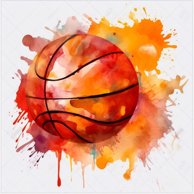 a single clipart image png graphic of Sport Watercolor Clear Vibrant Orange Basket Ball