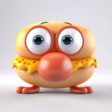 cute hot dog character. hot dog, cartoon, eye, illustration, funny, character, fast food, food, unhealthy, cute, face, fun, goofy, three-dimensional , Clipart, white isolated background, space out, hd, 8k, realistic