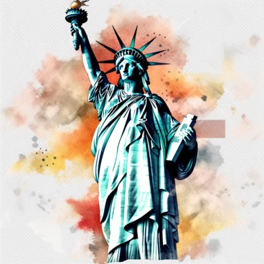 Statue of Liberty - New York City, USA, professional clipart, aquarelle, clean, neat