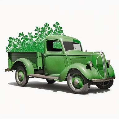 classic Vintage truck, green, loads of Irish leaf, green, clipart, white background