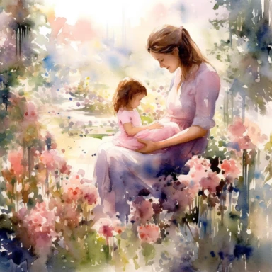 Imagine a serene garden blooming with vibrant flowers, where every petal whispers tales of love and gratitude. In this enchanting setting, create a watercolor clipart masterpiece that celebrates the beauty of motherhood and the love between a mother and son. Let your brushstrokes convey the delicate strength and nurturing spirit that mothers possess.