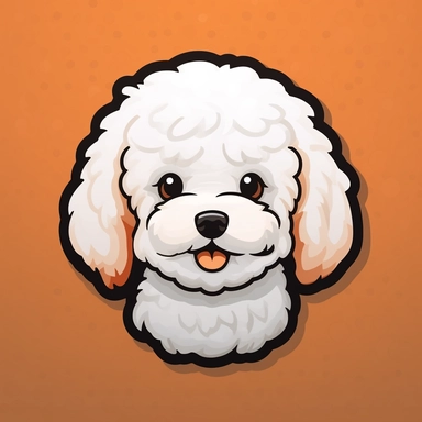 Bichon face dog sticker design with minimalist background, flat, clip art
