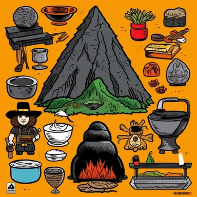 a set of black line clipart inspired by Raiders of the Lost Ark and travel and food and colonialism and David Chang and stolen cultural relics and cooking and grilling and eating and global cuisine and 1980s action figures
