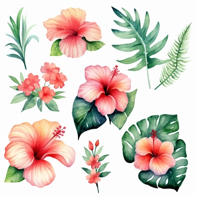 Hawaii flower watercolor clipart, white background