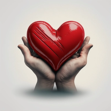 realistic hands holding a red heart, 5 fingers on each hand, clipart--ar 3:2