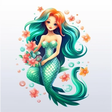 clipart featuring hand-drawn illustration of a cute fantasy adorable mermaid with a white background in a magical and enchanting style, lovely, whimsical, 3D vector art, cute and quirky, fantasy art, watercolor effect, bokeh, Adobe Illustrator, hand-drawn, digital painting, low-poly, low-lighting, bird's-eye view, isometric style, retro aesthetic, character-focused, 4K resolution, photorealistic rendering, character-focused and chess pieces, using Cinema 4D