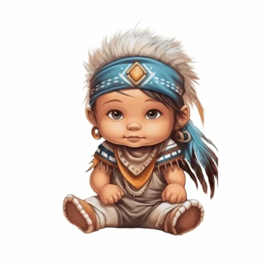Cute Beautiful Native American Baby Boy Sublimation Clipart, Cartoon, hyper realistic, intricate detail, illustration style, high solution, on the white background