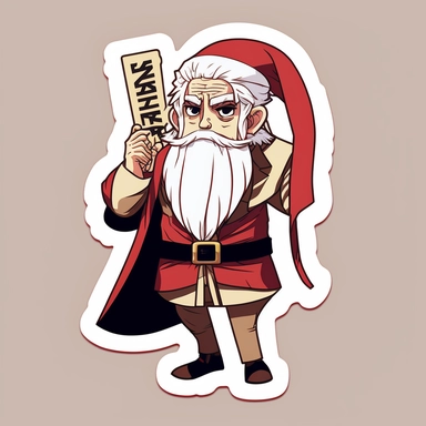 vector sticker design, anime style Santa wearing Prada clipart, white background, flat colors