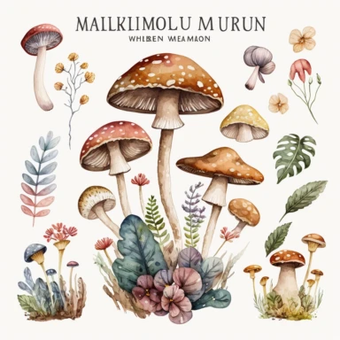 watercolor wild mushroom clipart