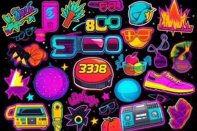 Retro 80s 90s clipart set. Neon colors y2k fashion patch, badge, emblem, stickers.