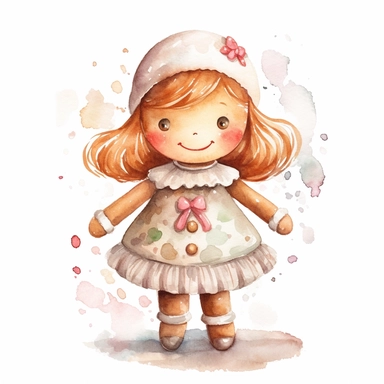 a watercolor nursery gingerbread girl cookie illustration clipart, clean background, white background, isolated on white