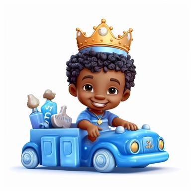 seameless isolated blue crown plush blue toy train, african- american boy happy illustrations clipart crisp white background