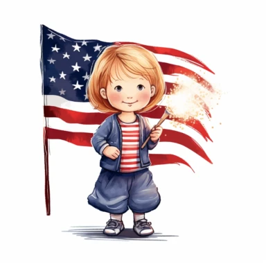 independence day u.s.a. Aphobet super-cute , Perfect for nursery art and children's book illustration style, simple, cute, full color, clipart, watercolor illustration, single object, white background for removing background
