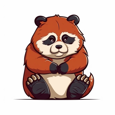 a fat Red Panda, funny, very funny, clipart with crisp lines and white background