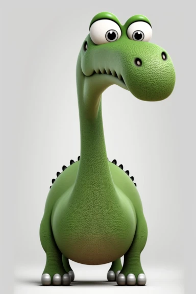 no text, 3d whole body clipart of a apatosaurus dino, cartoon network style, friendly face, head unproportionally bigger than body, detailed body shape, front shot, insanely big shiny eyes, caricatured face, insanely glossy, plastic like fur and skin, light background, unrealistic, 8k photography, cinematic, super cute face, Photography, Ultra-Wide Angle, Depth of Field, hyper-detailed, beautifully color-coded, insane details, intricate details, Unreal Engine, Cinematic, Editorial Photography, P