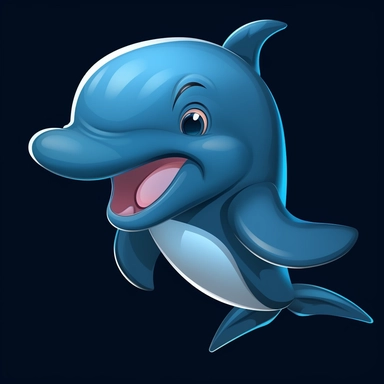cute cartoon dolphin clipart, black background,--no cut off edges