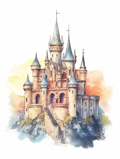 Vintage clip art of a castle. Realistic colors. Faded pastel colors. Vintage drawing. White background. soft drawing lines. Retro vector