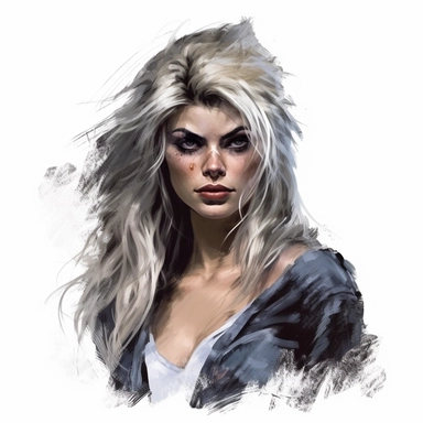 beautiful stunning pretty vintage werewolf female character, paint art style, clipart, white background, superrealistic, one of a kind