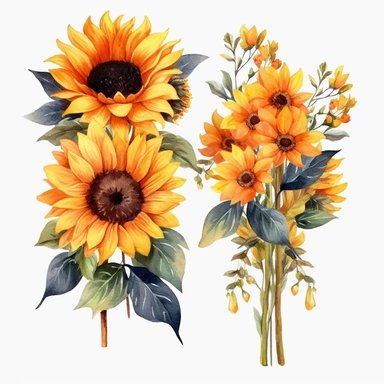 Watercolor Sunflowers, fall sunflower floral bouquets clipart