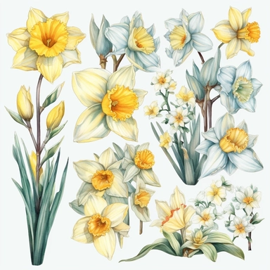 water color, daffodil, floral arrangements, wedding invites, clipart, white background
