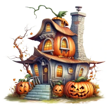 simple fairy Halloween house, pumpkin, horror, clipart, complex, highly detailed, signature design, on white background
