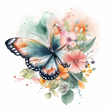 a retro watercolour butterfly floral design clipart for sublimation
