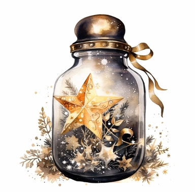 charming glass jar filled with Christmas magic and wonder, watercolour clipart, silver and gold colors, I can't believe how beautiful this is