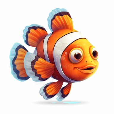 Cute Beautiful Fantasy colorful clownfish clipart,Cartoon, hyper realistic, intricate detail, illustration style,high solution,on the white background