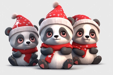 Cute panda in christmas Day clipart, cartoon, white background,