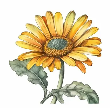 yellow daisy flower clipart, watercolor