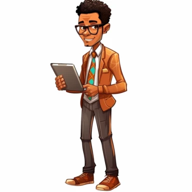 cartoon african american male businessman cartoon png clipart, doodles, cartoon, full body, white background, in the style of william holman hunt, gene luen yang, science-based, webcam, sharp and angular, uhd image