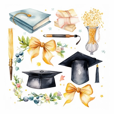 prom, school prom , watercolor white background clipart set single elements with margin