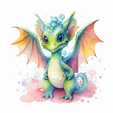 Whimsical Wonderland, clipart, cute dragon with wings character, full body