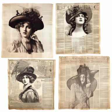 vintage style woman newspaper illustrations clipart set, detailed 4k, clipart style, background white