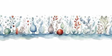 a doodle border for winter, cute, fantasy, watercolor, clip art style