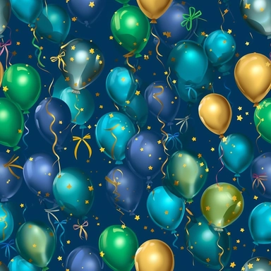 birthday balloons bright colors blue royal green gold high detail deep blue background clipart seamless tile