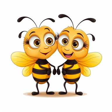 cute couple cartoon honey bee, love, vector clipart, saturated yellow colors, isolated on white background, uhd, sharp detail
