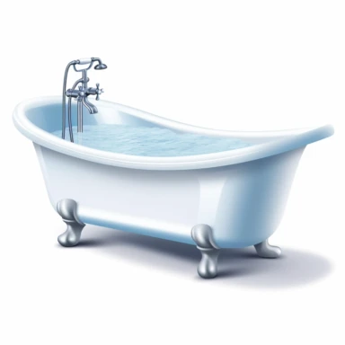 microsoft word clip art image of a simple white bathtub full of water, no background, angled