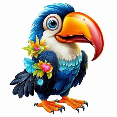 Cute Beautiful Happy Face Baby toucan Full body Sublimation Clipart,Cartoon,hyper realistic, intricate detail, illustration style,high solution,on the white background