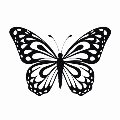 vector illustration, butterfly silhouette, svg, clipart, black outline, black and white, all white background, minimal