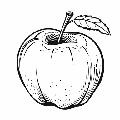 one apple simple clipart bold lines black white coloring page style no background