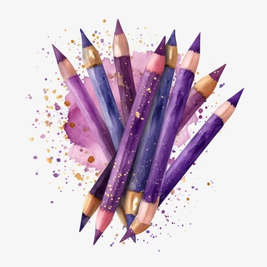 watercolor glitter purple pencil, clipart , vector