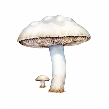 Watercolour White Button mushroom clipart, isolated, white background
