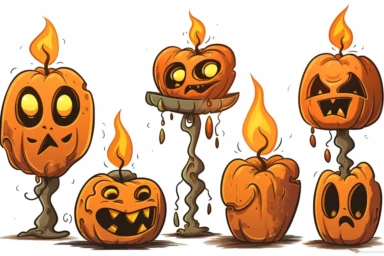cartoon candles creepy gothic jack-o-lantern clipart , isolate, on white background,