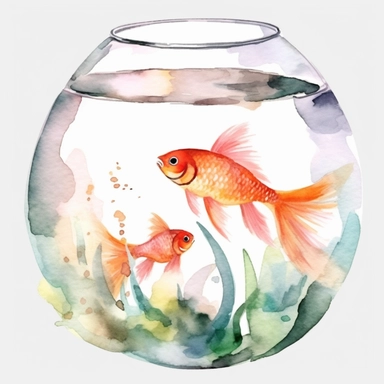 Watercolor fish bowl clipart, white isolated background, space out, hd